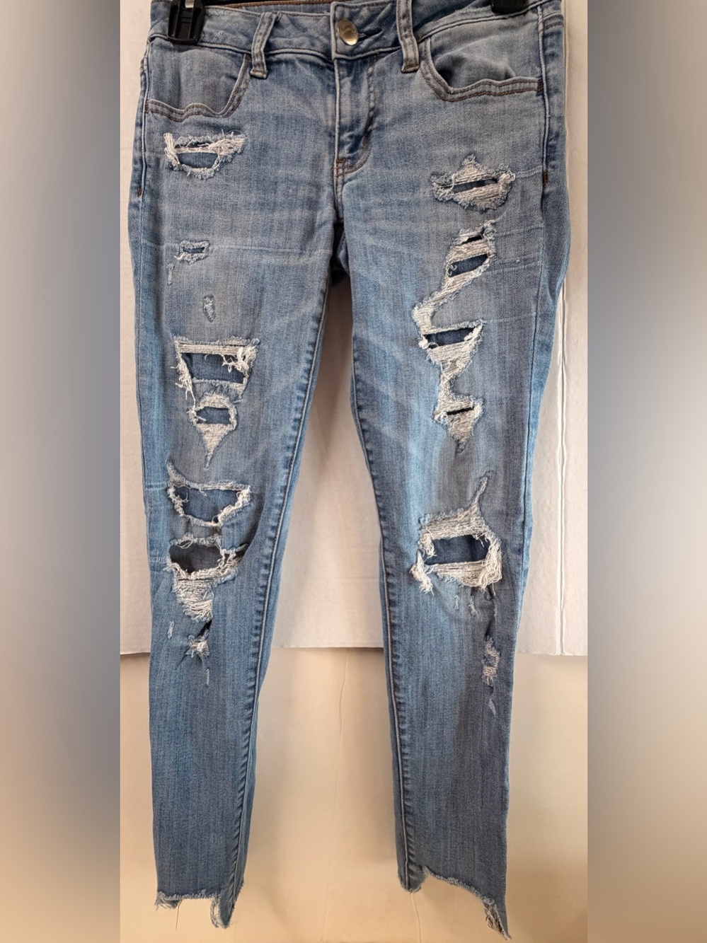 American Eagle Outfitters Ripped Light Blue Straight-Leg Jeans